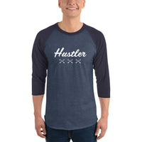 2 In 2 Out Apparel Heather Denim/Navy / XS "HUSTLER XXX" 3/4 sleeve raglan shirt