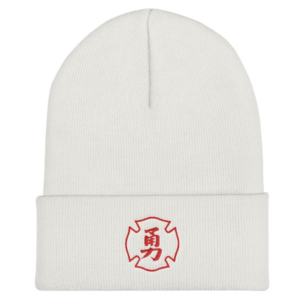 2 In 2 Out Apparel White "BRAVERY" Cuffed Beanie